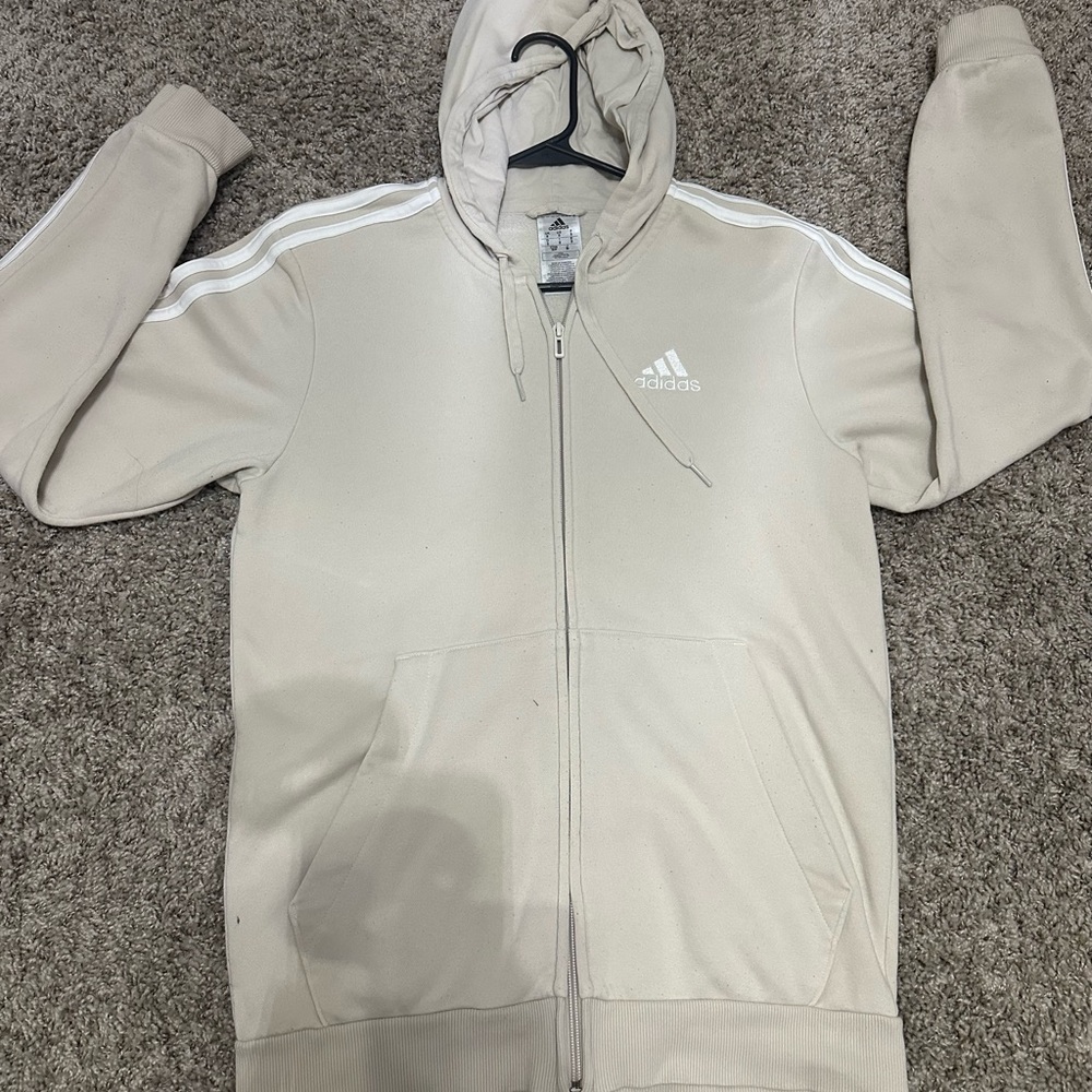 Adidas Men's Beige Hoodie Jacket
